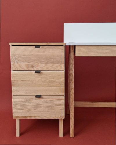 LUKA Armoire de bureau à 3 tiroirs L41xP50cm Plateau en chêne Vert Sauge