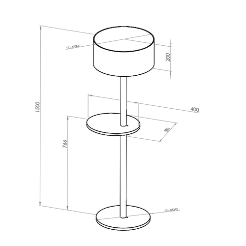 Lampadaire UFO 45x150cm Rose antique / Abat-jour blanc