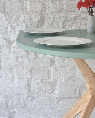 Table Demi Ovale en Bois JUBI 90x90cm Chêne Vert Sauge